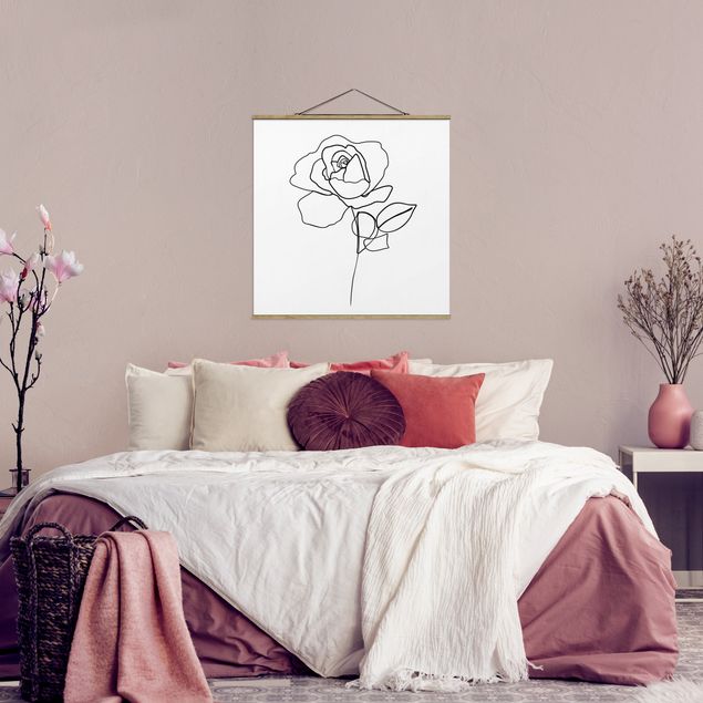 Wanddeko Schlafzimmer Line Art Rose Schwarz Weiß