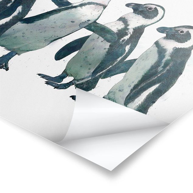 Wanddeko über Sofa Illustration Pinguine Schwarz Weiß Aquarell