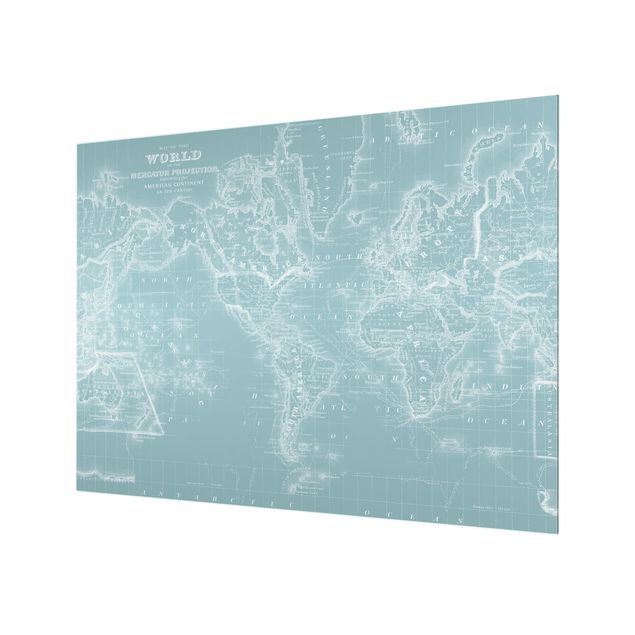 Wanddeko Typo Weltkarte in Eisblau