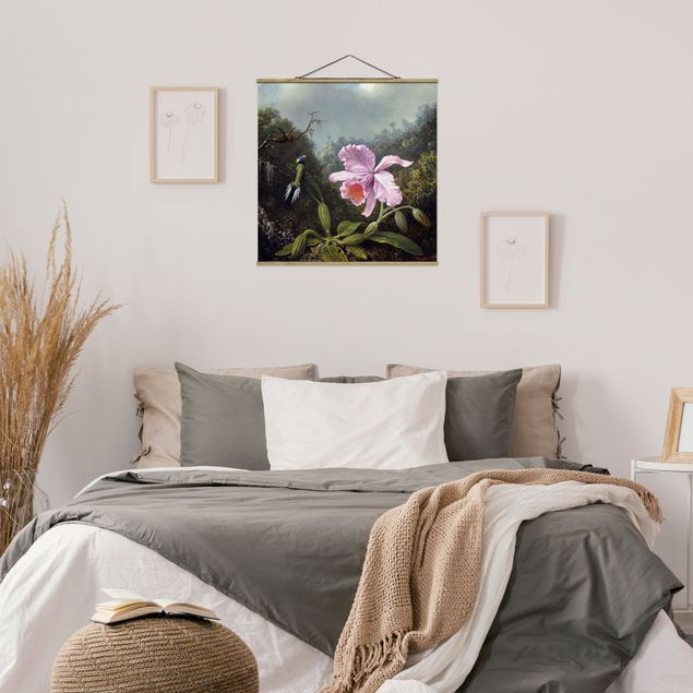 Wanddeko Wohnzimmer Martin Johnson Heade - Stillleben mit Orchidee und zwei Kolibris