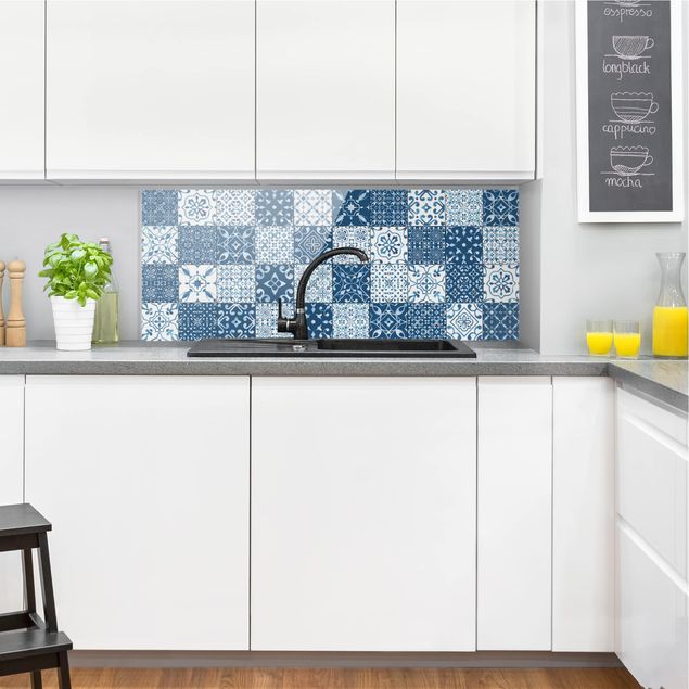Wanddeko Küche Fliesen Mustermix Blau Weiß