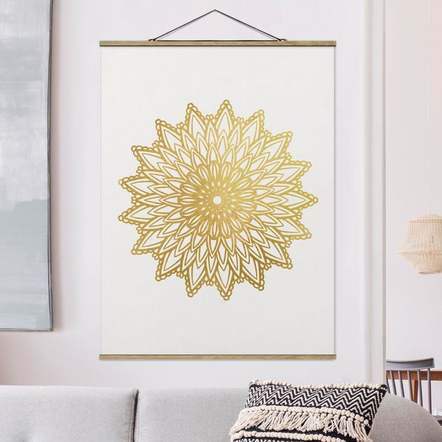 Wanddeko Wohnzimmer Mandala Sonne Illustration weiß gold