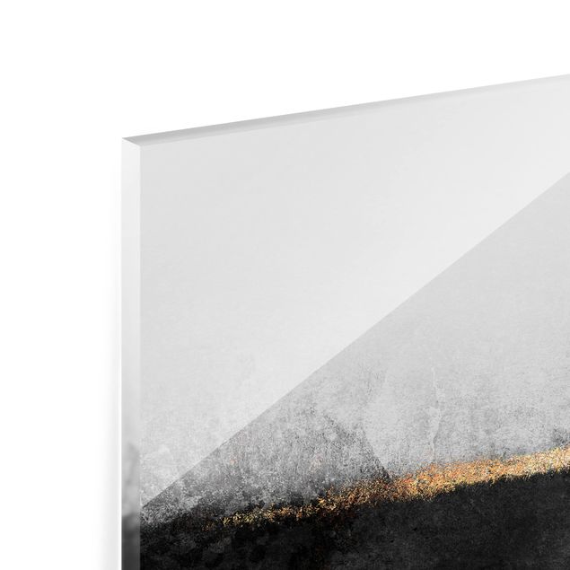 Glasrückwand Küche Muster Abstrakter Goldener Horizont Schwarz Weiß