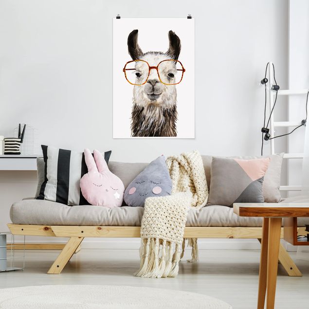 Wanddeko Wohnzimmer Hippes Lama mit Brille IV