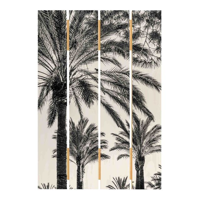 Wanddeko Büro Palmen im Sonnenuntergang Schwarz-Weiß