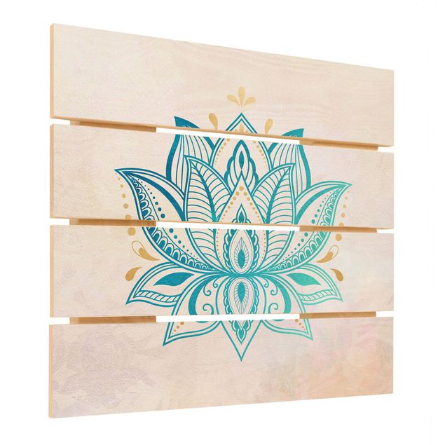 Wanddeko Praxis Lotus Illustration Mandala gold blau