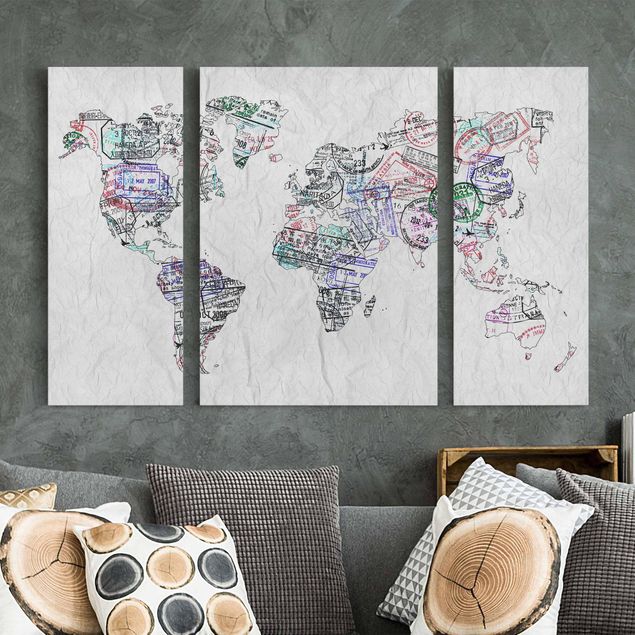 Wanddeko Wohnzimmer Reisepass Stempel Weltkarte