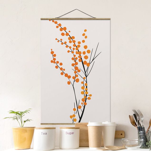 Wanddeko Wohnzimmer Grafische Pflanzenwelt - Beeren Orange