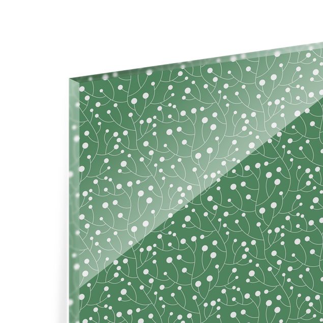 Spritzschutz Glas - Natürliches Muster Wachstum mit Punkten auf Grün - Querformat 3:2