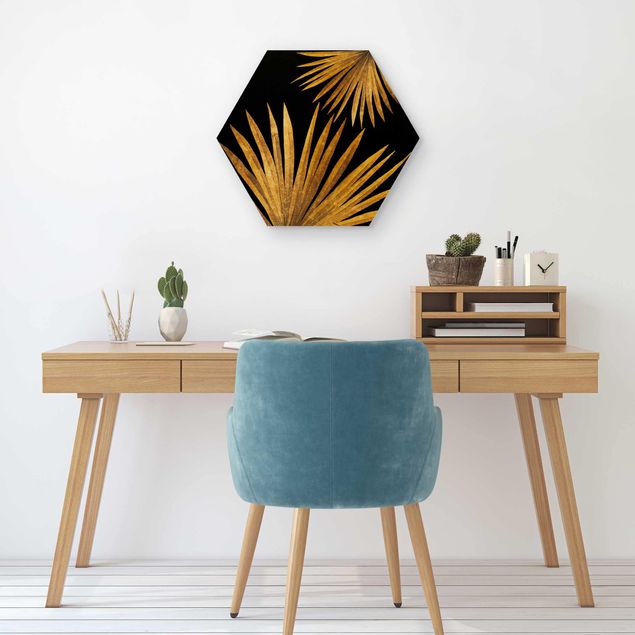 Wanddeko Flur Gold - Palmenblatt auf Schwarz