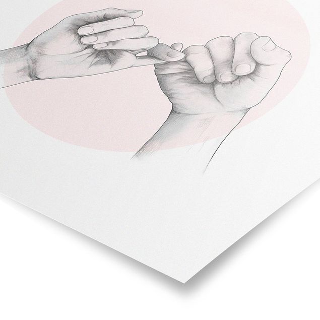 Wanddeko Esszimmer Illustration Hände Freundschaft Kreis Rosa Weiß