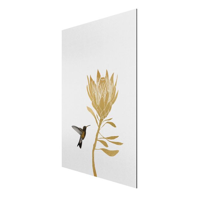 Wanddeko Flur Kolibri und tropische goldene Blüte