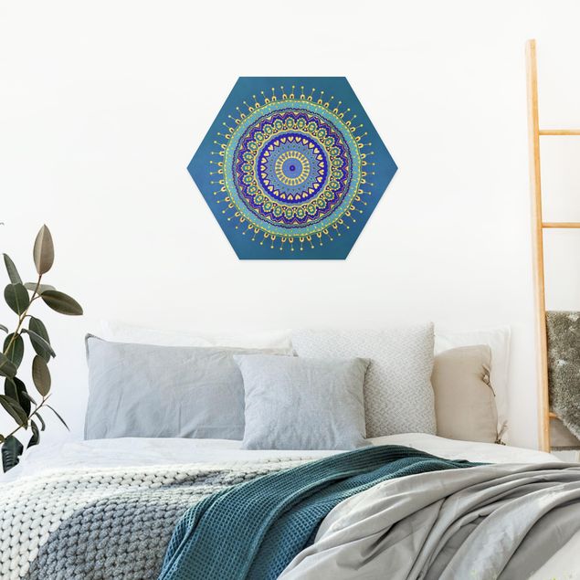 Wanddeko Schlafzimmer Mandala Blau Gold