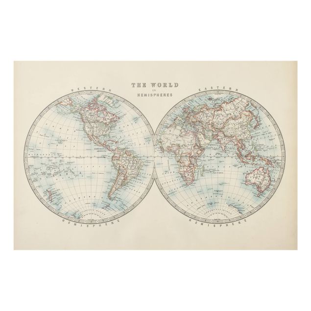 Wohndeko Landhaus Vintage Weltkarte Die zwei Hemispheren