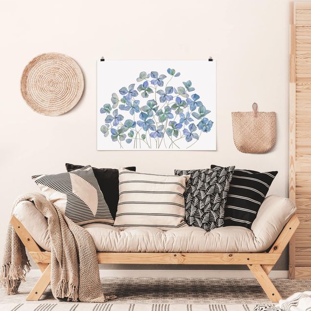Wanddeko Schlafzimmer Blaue Hortensienblüten