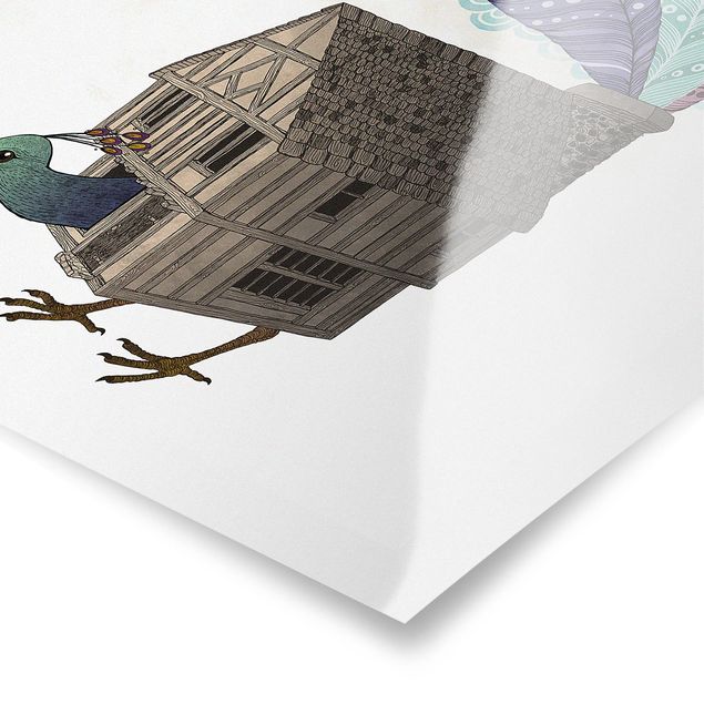 Wanddeko Treppenhaus Illustration Vogel Haus mit Federn