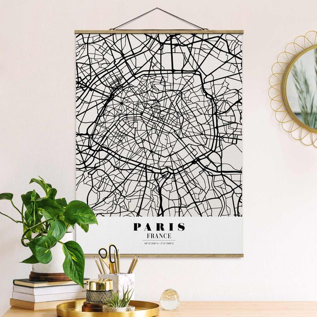 Wanddeko Wohnzimmer Stadtplan Paris - Klassik