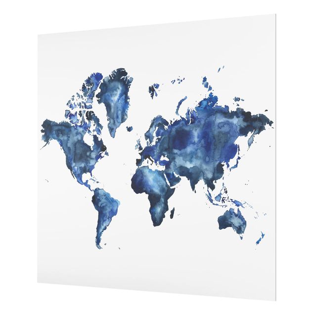 Wanddeko Aquarell Wasser-Weltkarte hell