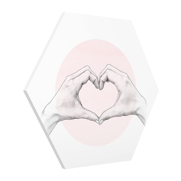 Wanddeko Büro Illustration Herz Hände Kreis Rosa Weiß