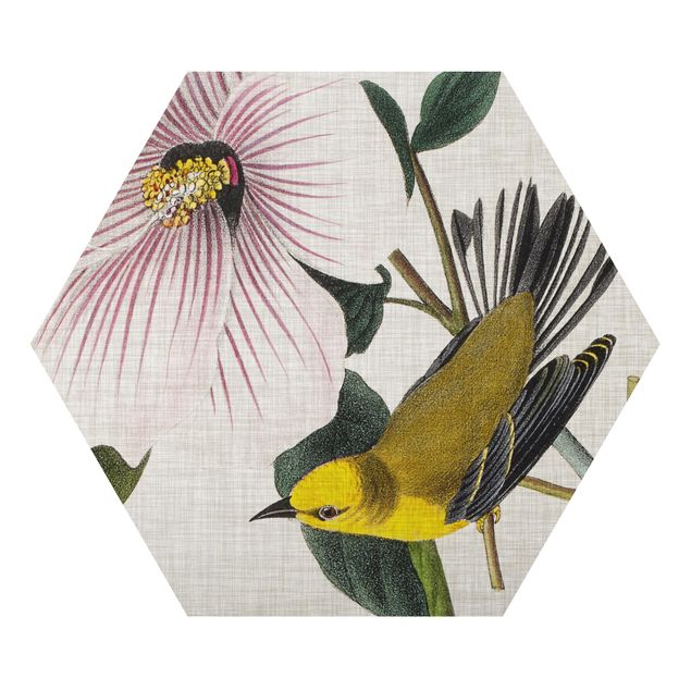 Wanddeko Esszimmer Vogel auf Leinen Gelb I