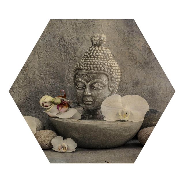 Wanddeko Esszimmer Zen Buddha, Orchideen und Steine
