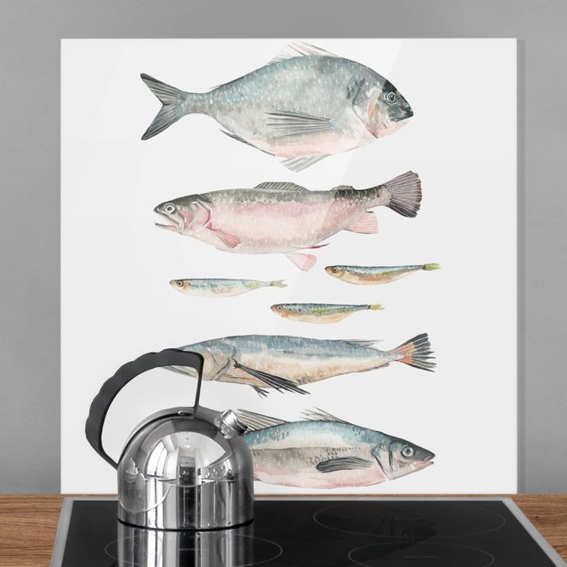 Küche Dekoration Sieben Fische in Aquarell II