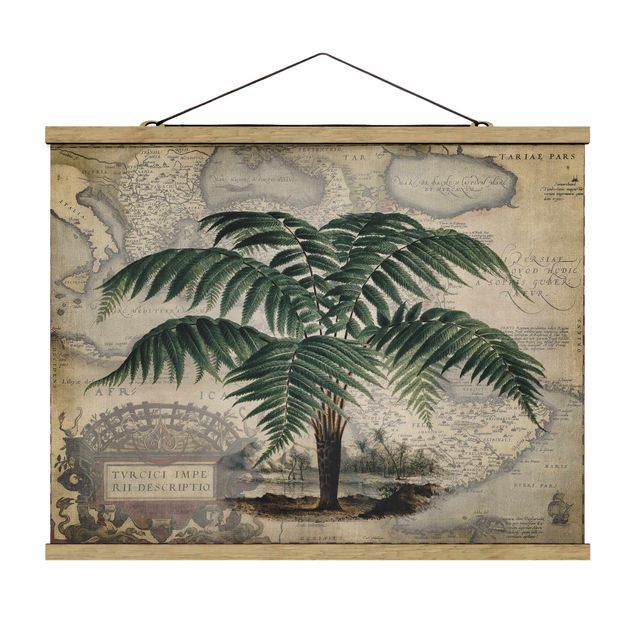 Wanddeko Esszimmer Vintage Collage - Palme und Weltkarte
