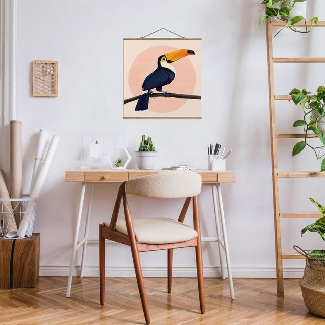 Wanddeko Schlafzimmer Illustration Vogel Tukan Malerei Pastell