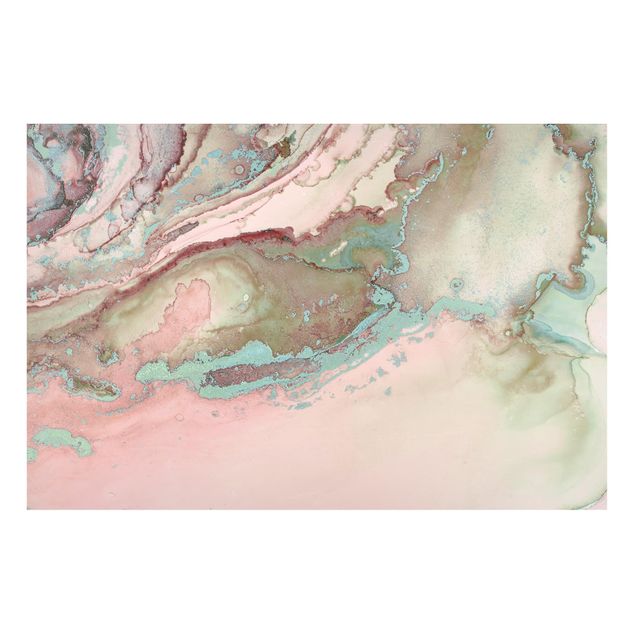 Wanddeko Esszimmer Farbexperimente Marmor Rose und Türkis