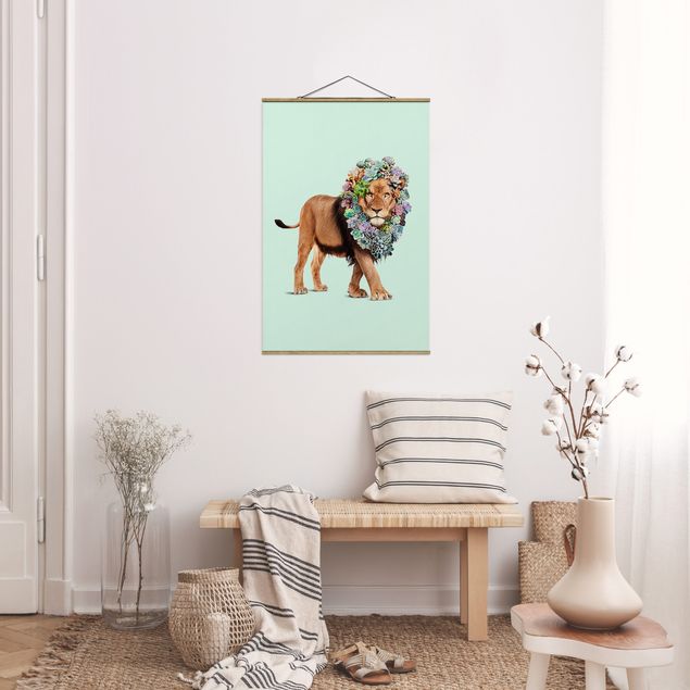 Wanddeko Wohnzimmer Löwe mit Sukkulenten