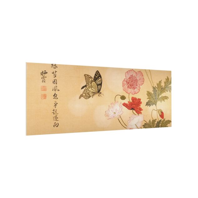 Wanddeko Mohn Yuanyu Ma - Mohnblumen und Schmetterlinge