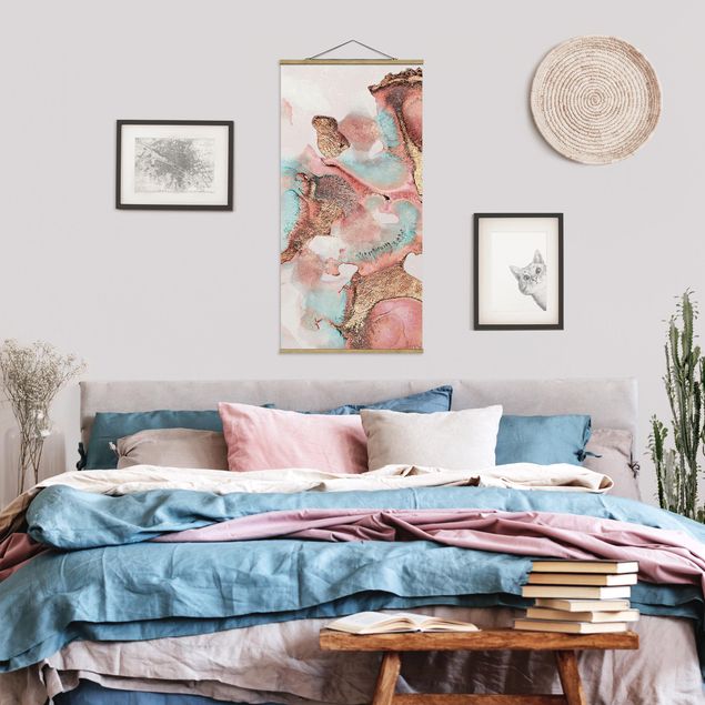 Wanddeko Schlafzimmer Goldenes Aquarell Rosé