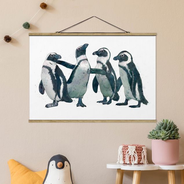 Wanddeko Wohnzimmer Illustration Pinguine Schwarz Weiß Aquarell