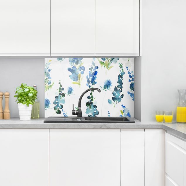 Wanddeko Küche Blumenpracht in Blau