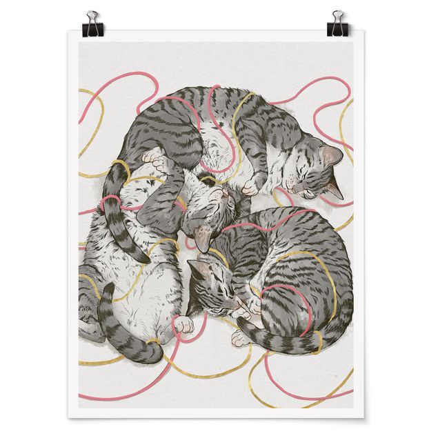 Wanddeko Esszimmer Illustration Graue Katzen Malerei