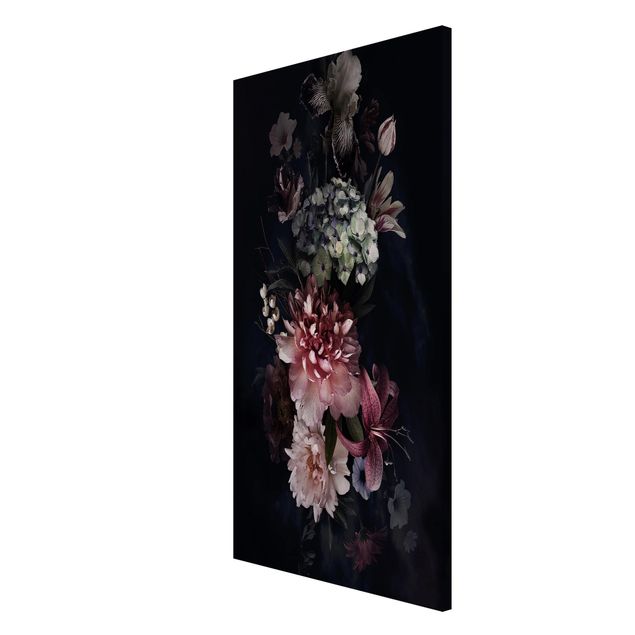 Wanddeko Esszimmer Blumen mit Nebel auf Schwarz