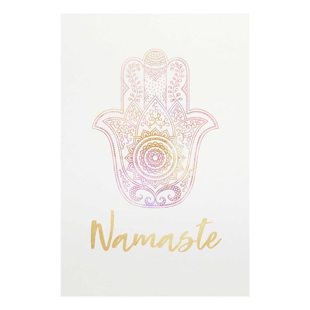 Wanddeko Büro Hamsa Hand Illustration Namaste gold rosa