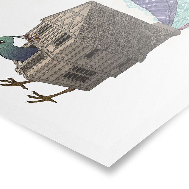 Wanddeko Jugendzimmer Illustration Vogel Haus mit Federn