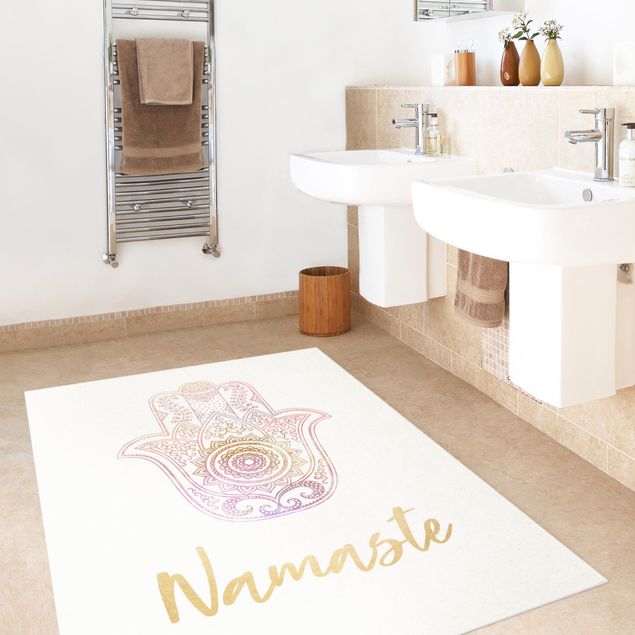 Wanddeko Schlafzimmer Hamsa Hand Illustration Namaste gold rosa
