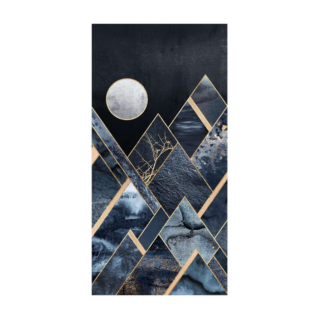 Wanddeko Treppenhaus Goldener Mond abstrakte schwarze Berge