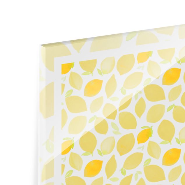 Wanddeko Illustration Aquarell Zitronen mit Blättern und Rahmen