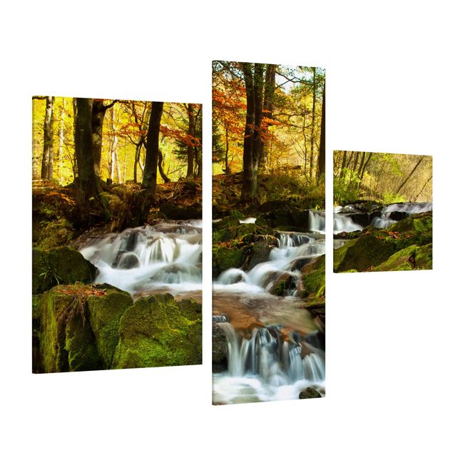 Wanddeko Esszimmer Wasserfall herbstlicher Wald