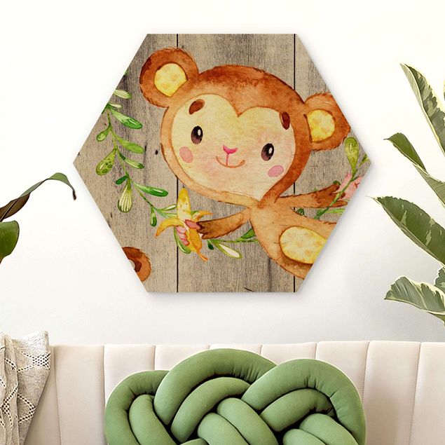 Babyzimmer Deko Aquarell Affe auf Holz