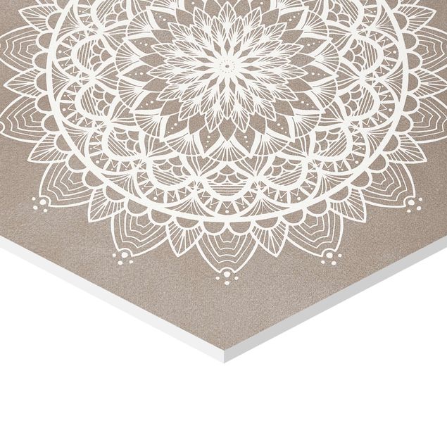 Wanddeko über Sofa Mandala Illustration shabby Set beige weiß