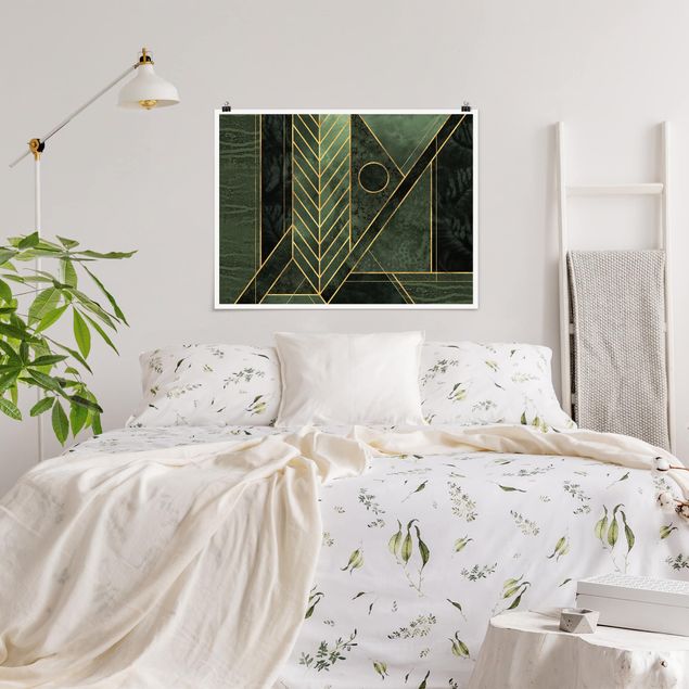 Wanddeko Esszimmer Geometrische Formen Smaragd Gold