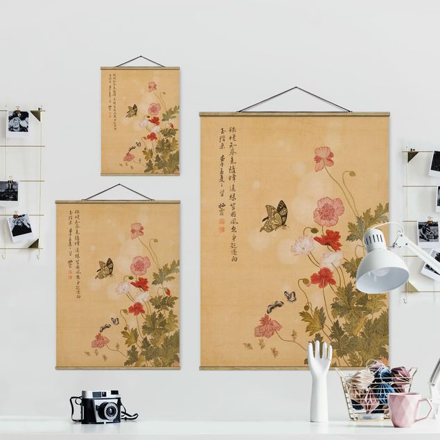 Wanddeko Esszimmer Yuanyu Ma - Mohnblumen und Schmetterlinge