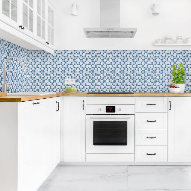 Wanddeko Küche Mosaikfliesen Blau Grau
