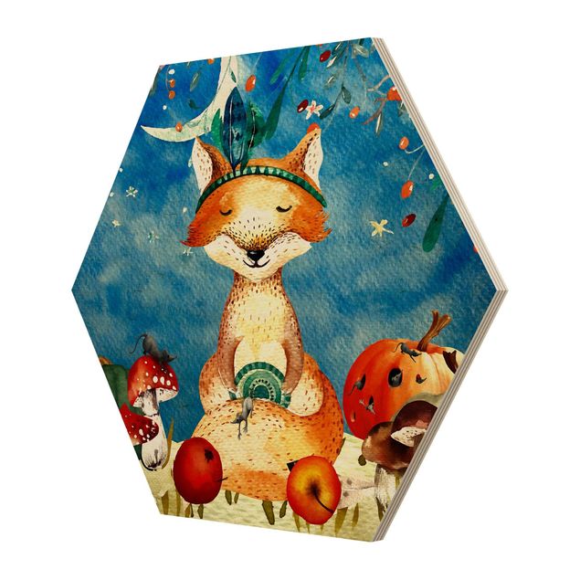 Wanddeko Jungenzimmer Aquarell Fuchs im Mondschein
