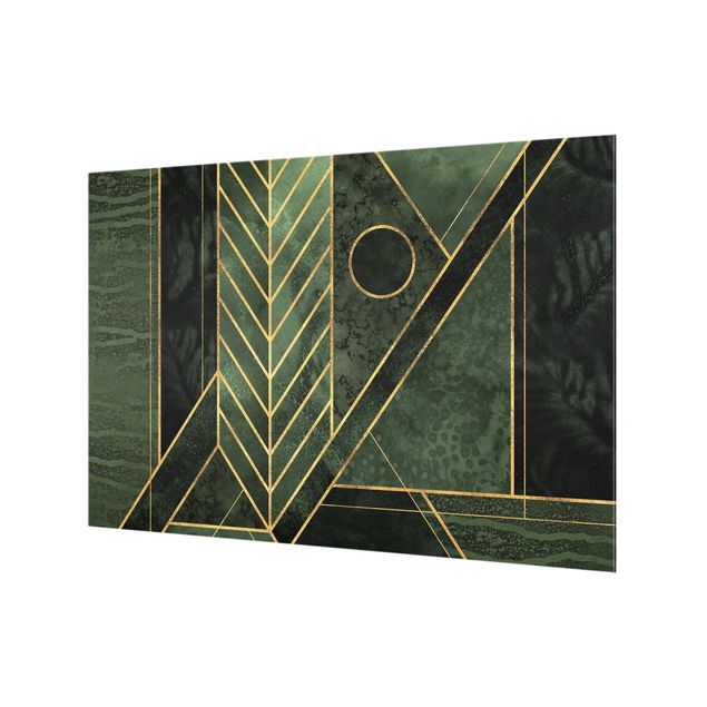 Wanddeko Aquarell Geometrische Formen Smaragd Gold