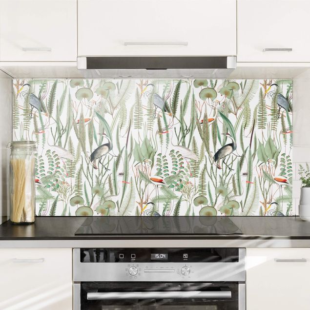 Küche Dekoration Flamingos und Störche mit Pflanzen